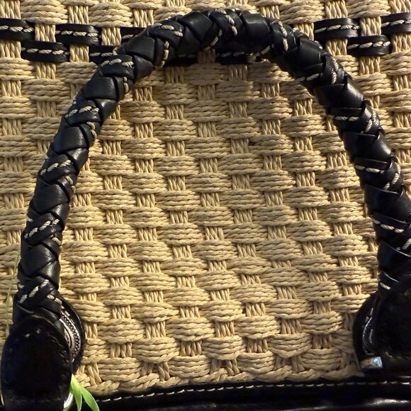Brighton natural woven bag with black leather twisted handles. - Picture 7 of 15